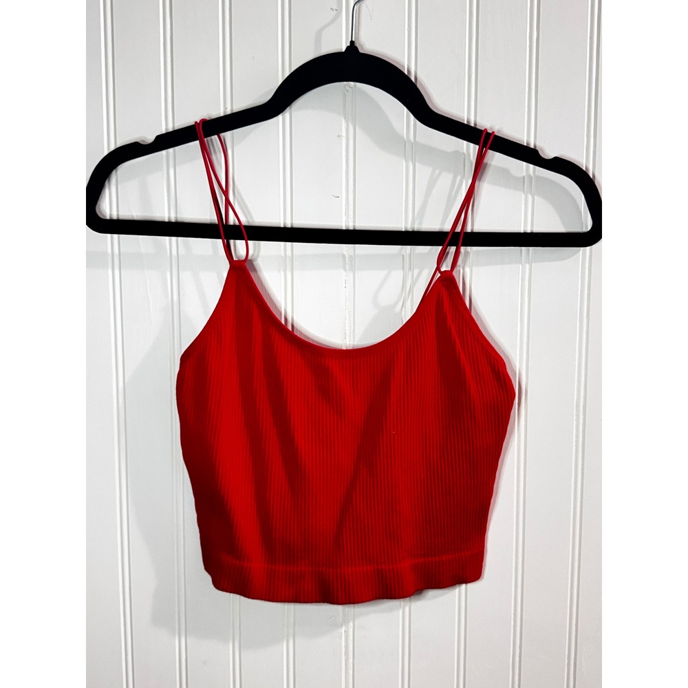 Forever 21 Red Ribbed Seamless Cami Crop Top Double Spaghetti Strap Size L